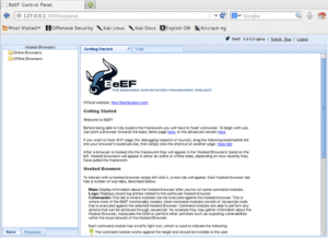 User Interface of Browser Exploit Framework (BeEF) used for Linux penetration testing