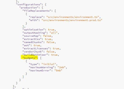 Setting budgets inside angular.json