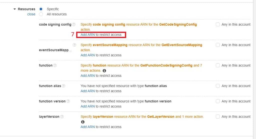 Adding ARNs to restrict access to specific resources only.