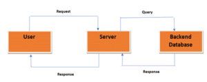 an illustrative image of a server architecture in which the database server is on a different server than the rest of the environment to enhance the security of user data