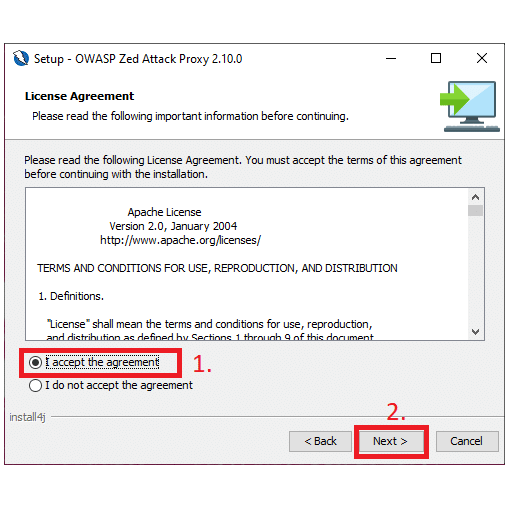 Installation screen for OWASP ZAP on Windows