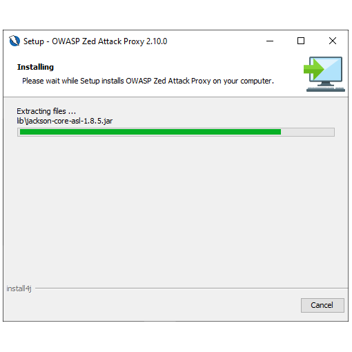 OWASP ZAP installation screen, the installation process