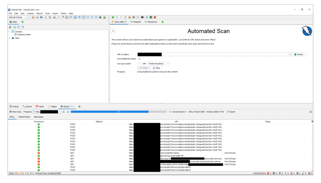 OWASP ZAP automated scanning in progress