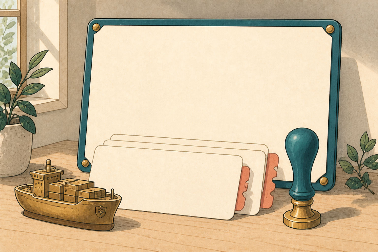 A cream chart board of shortlist cards on a tan desk, house style.