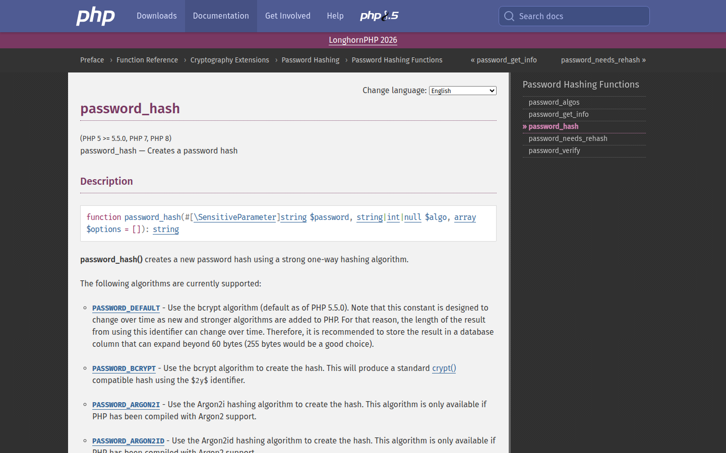 PHP password_hash