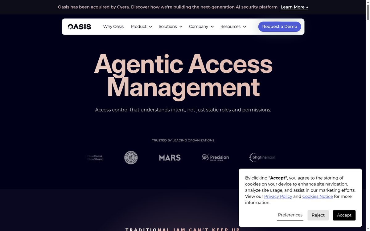 Oasis Security non-human identity and agent access product page