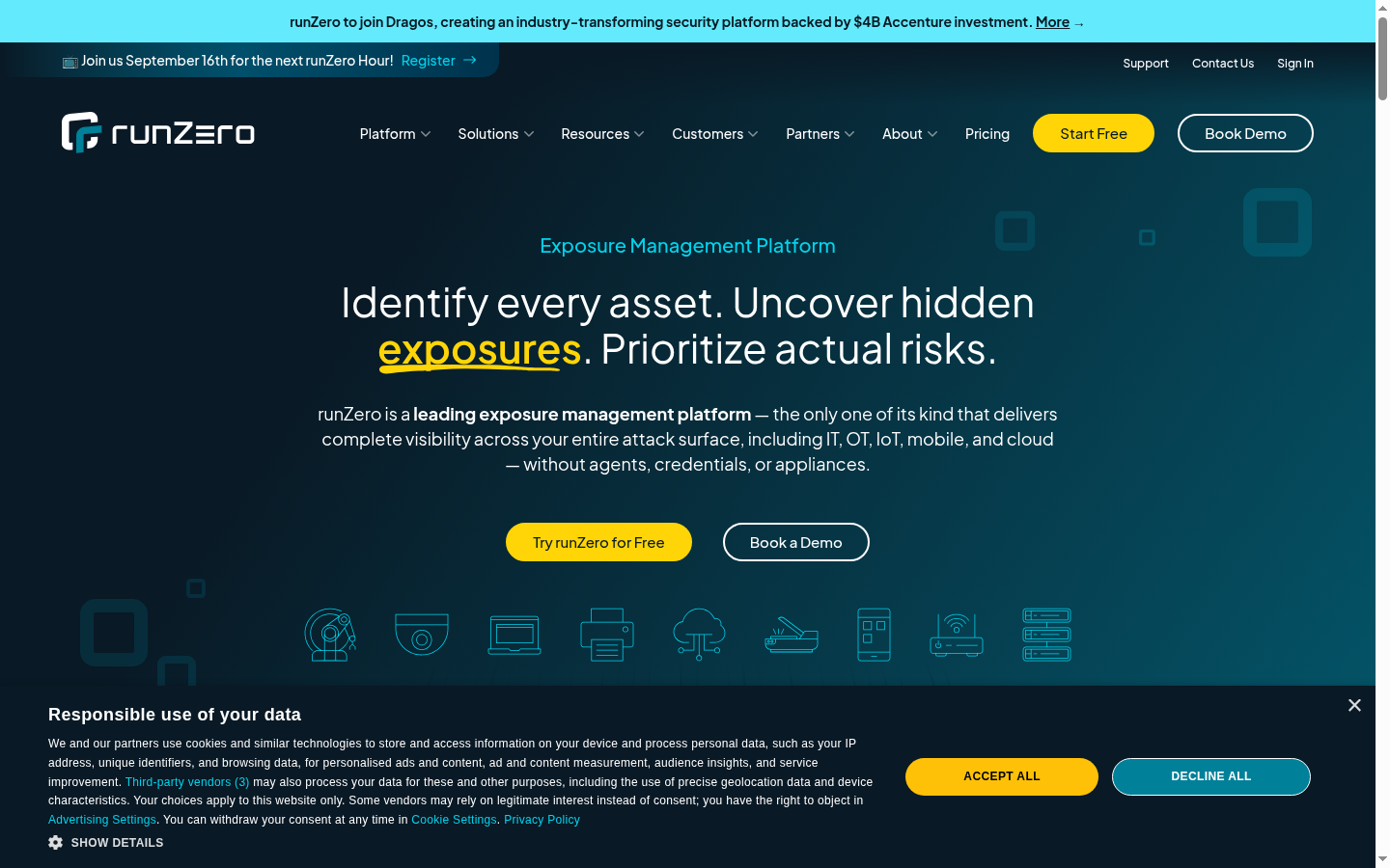 runZero exposure management platform product page
