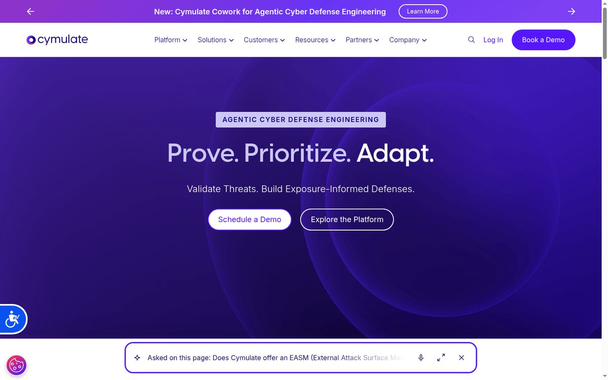 Cymulate breach and attack simulation platform page