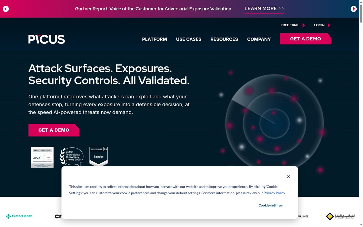 Picus Security breach and attack simulation and control validation page