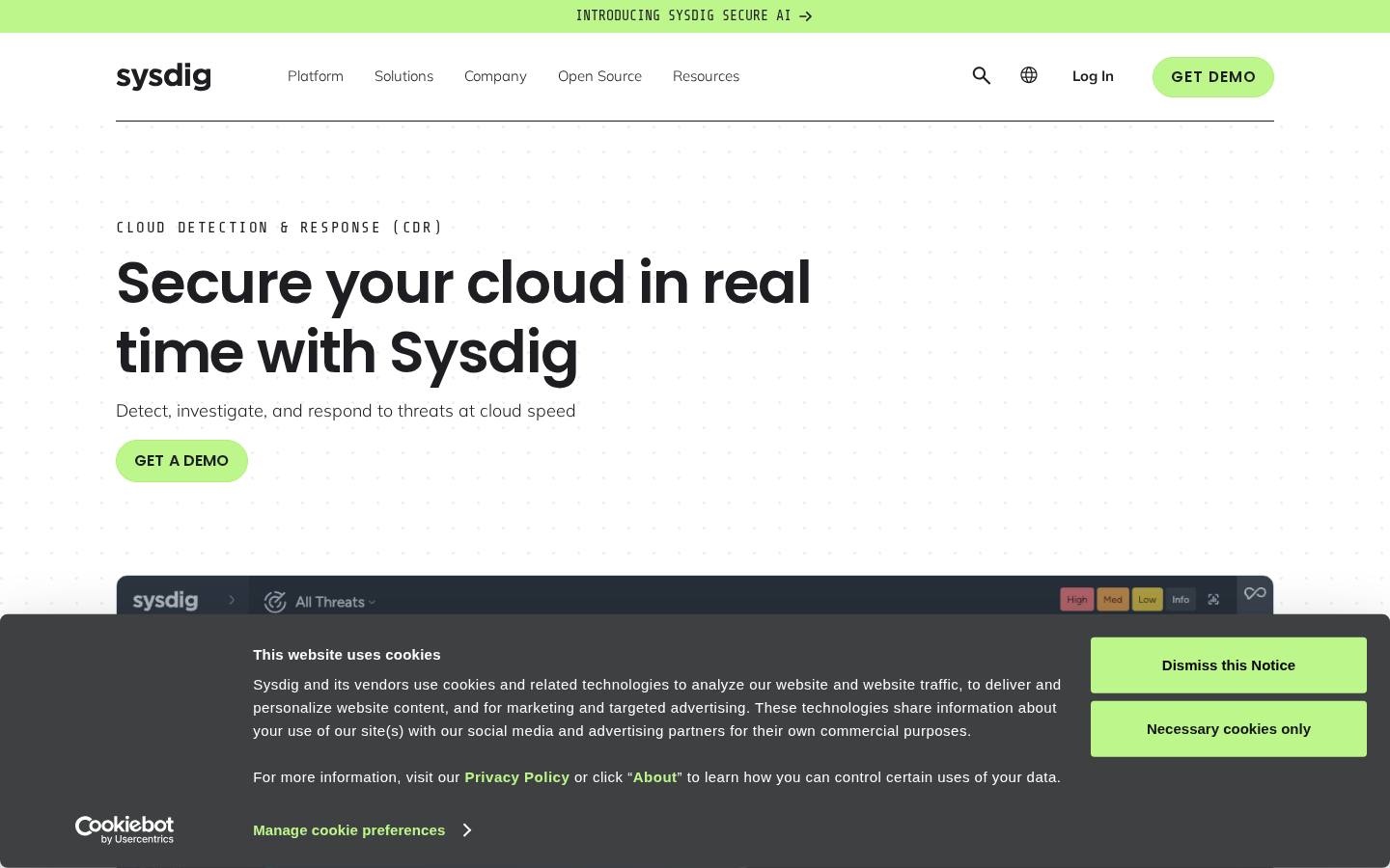 Sysdig Secure cloud detection and response product page