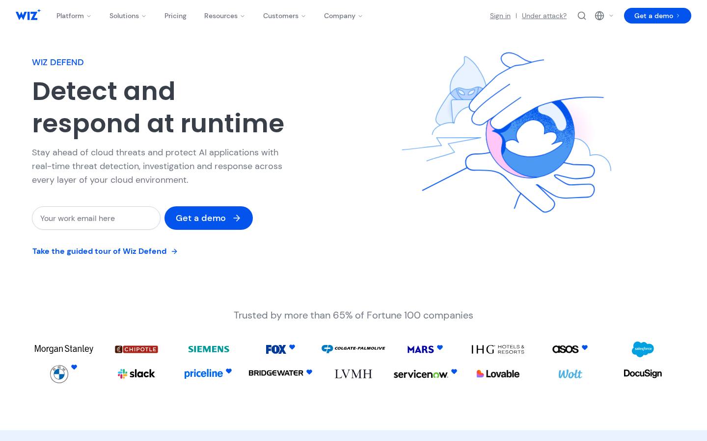 Wiz Defend cloud detection and response platform page