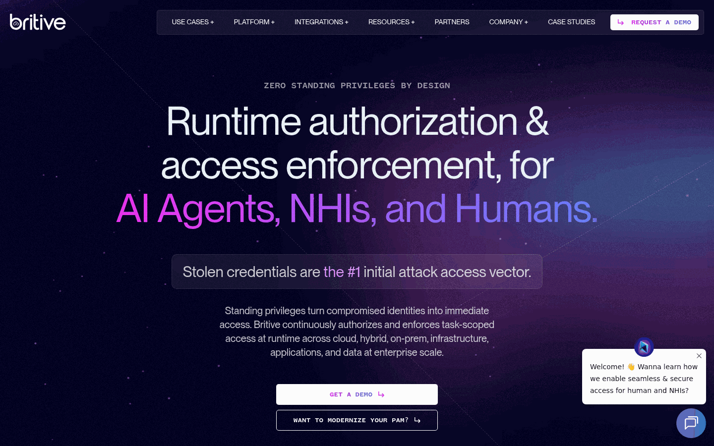 Britive runtime privileged access and zero standing privileges page