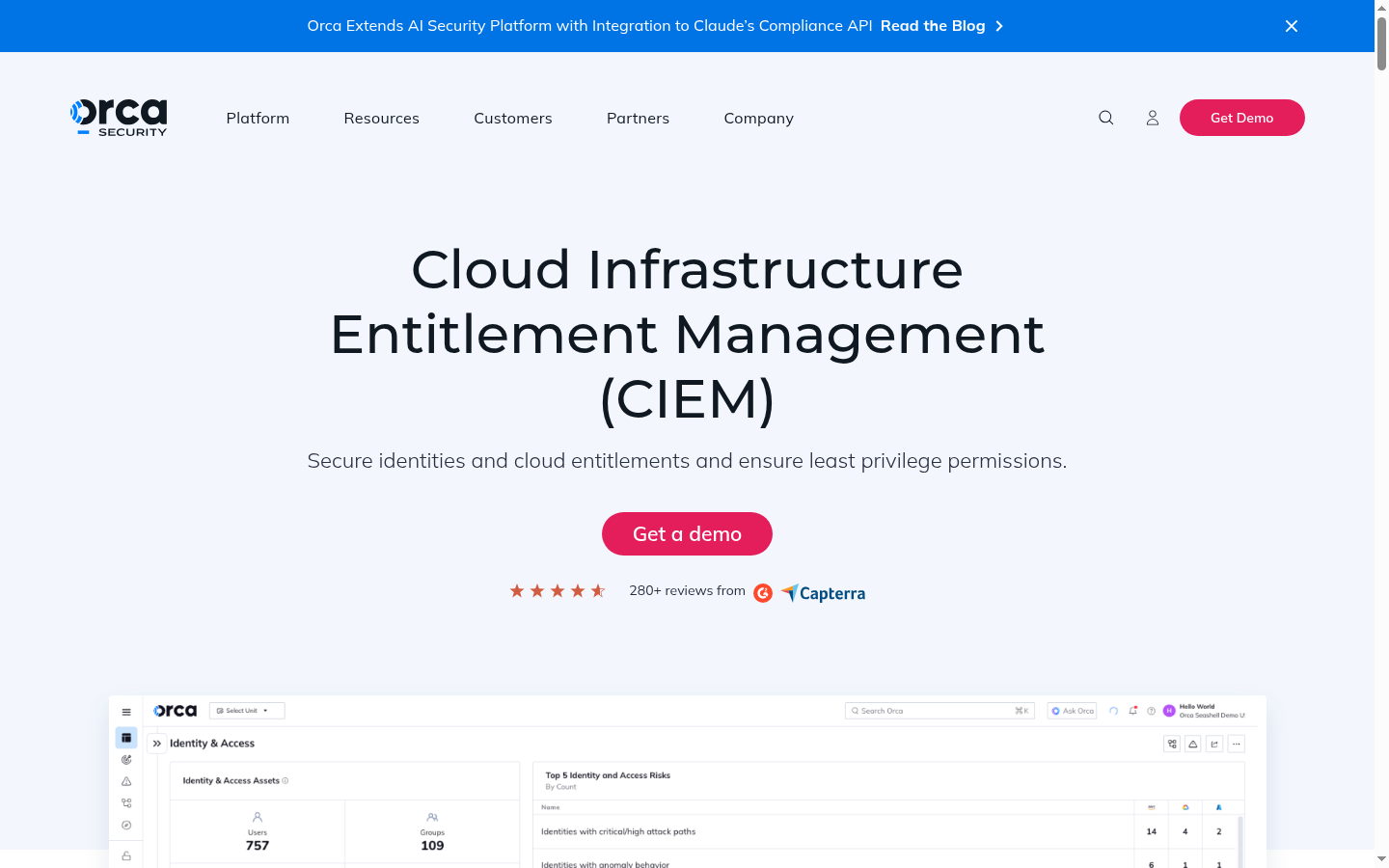 Orca Security cloud security platform product page
