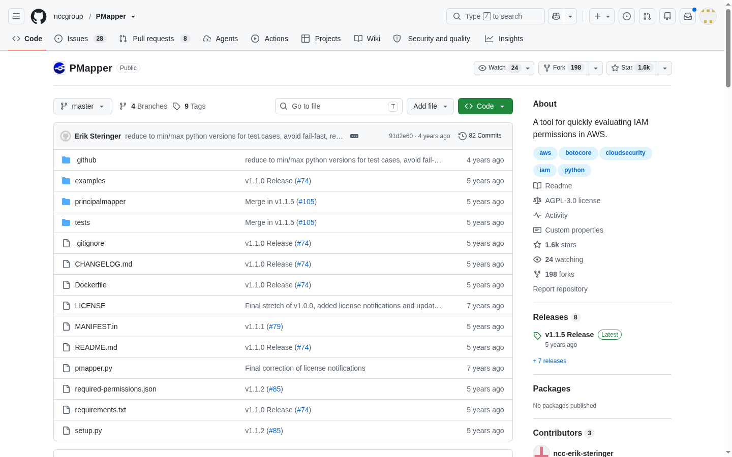 NCC Group PMapper GitHub repository for AWS IAM analysis