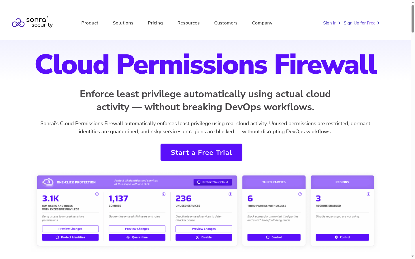 Sonrai Security cloud identity and access platform page