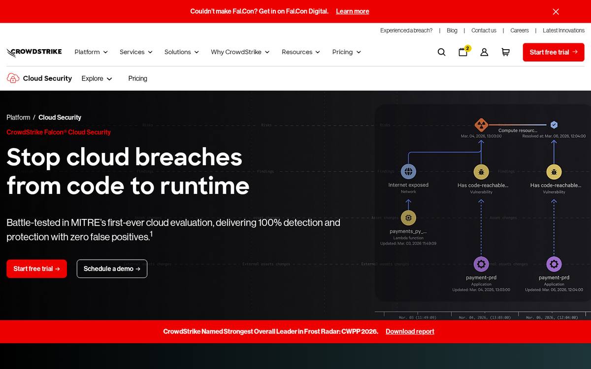 CrowdStrike Falcon Cloud Security platform page