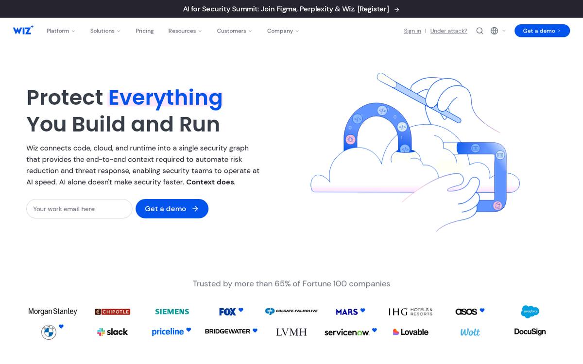Wiz cloud security platform marketing page