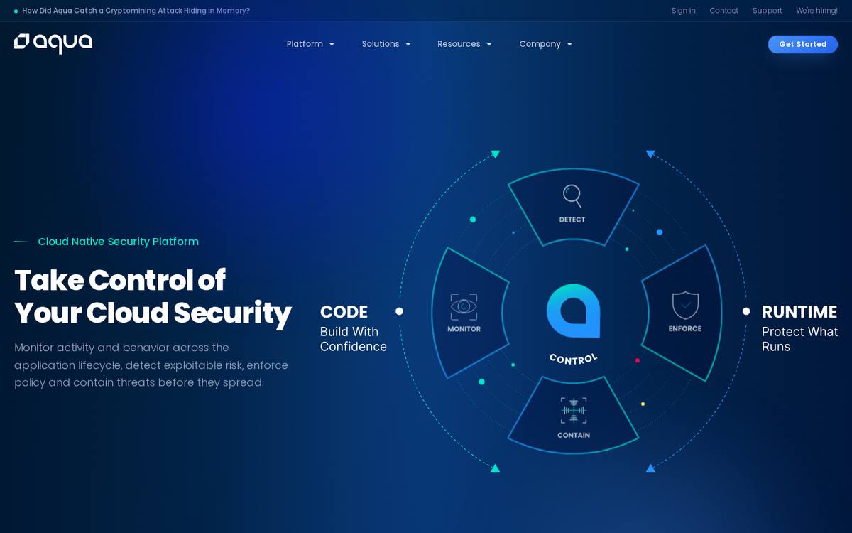 Aqua platform container security product page