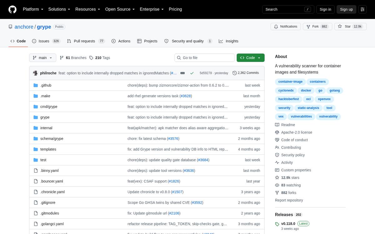 Grype GitHub repository page