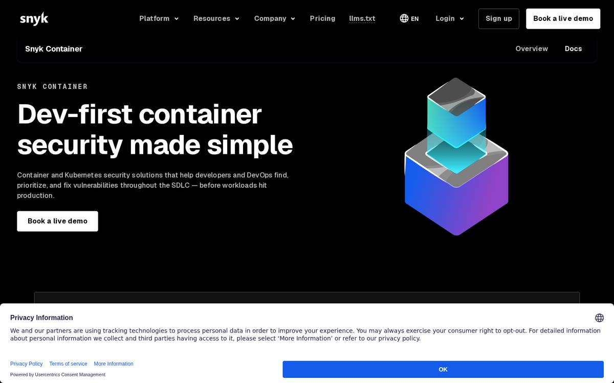 Snyk Container product page