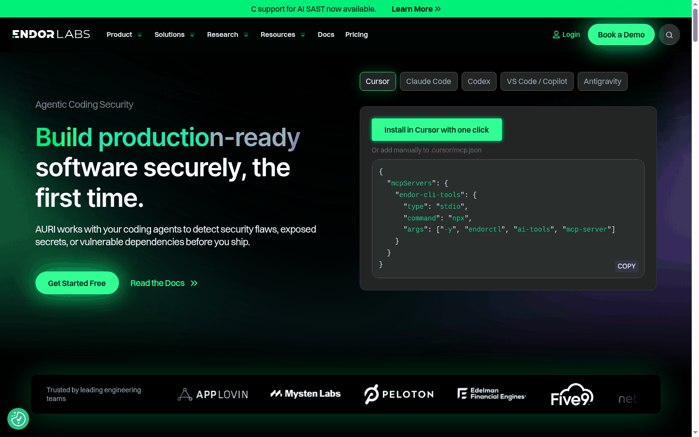Endor Labs reachability SCA and AppSec platform product site