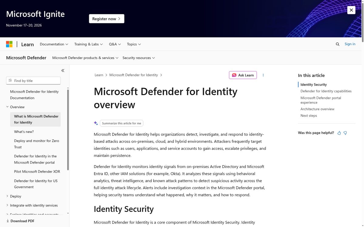 Microsoft Defender for Identity documentation and product overview