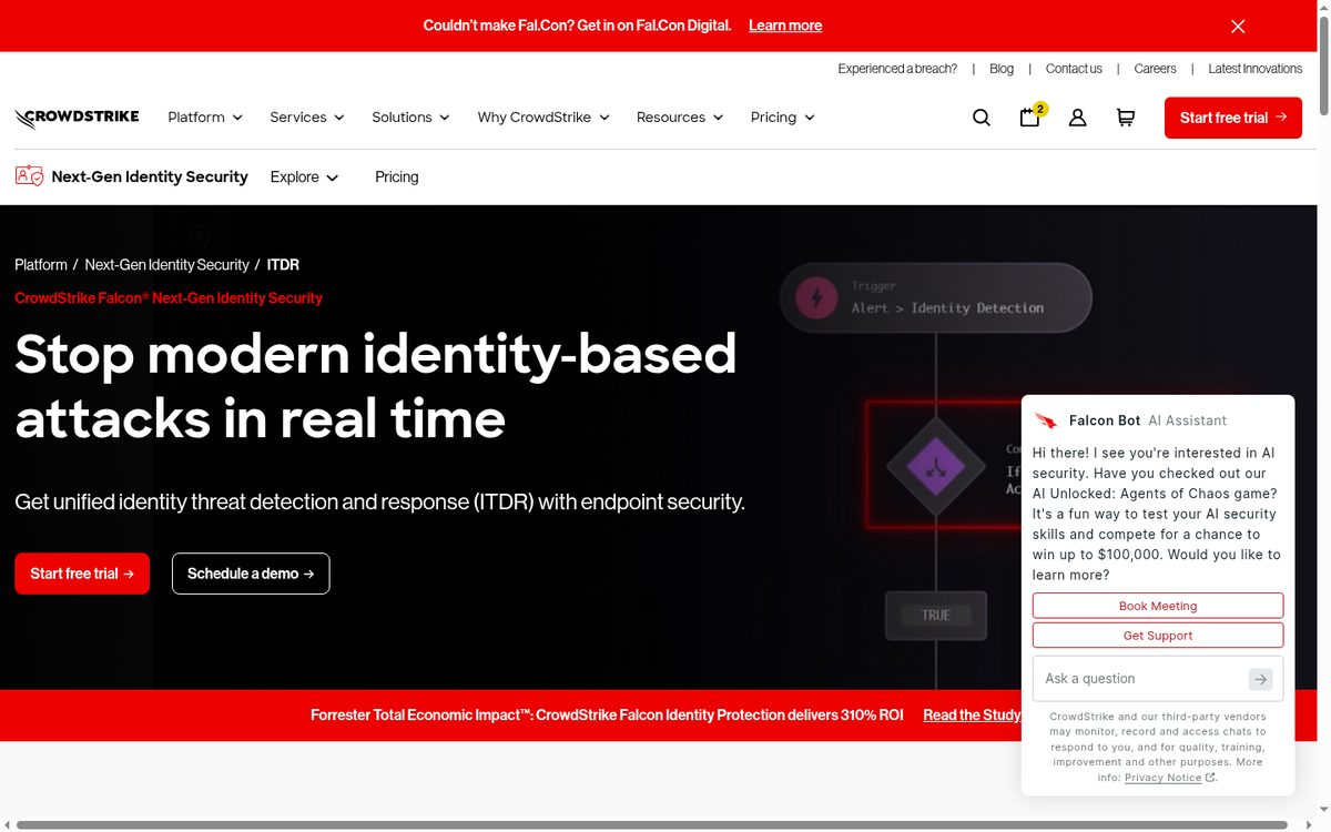 CrowdStrike Falcon Identity Protection ITDR product page
