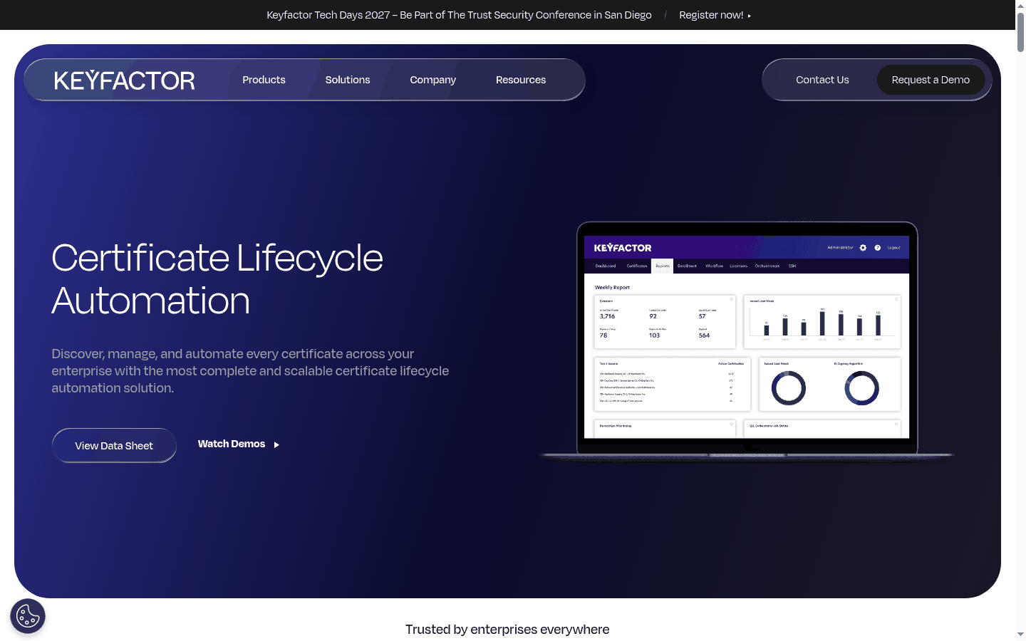 Keyfactor Command certificate lifecycle automation product page for inventory renewal and provisioning