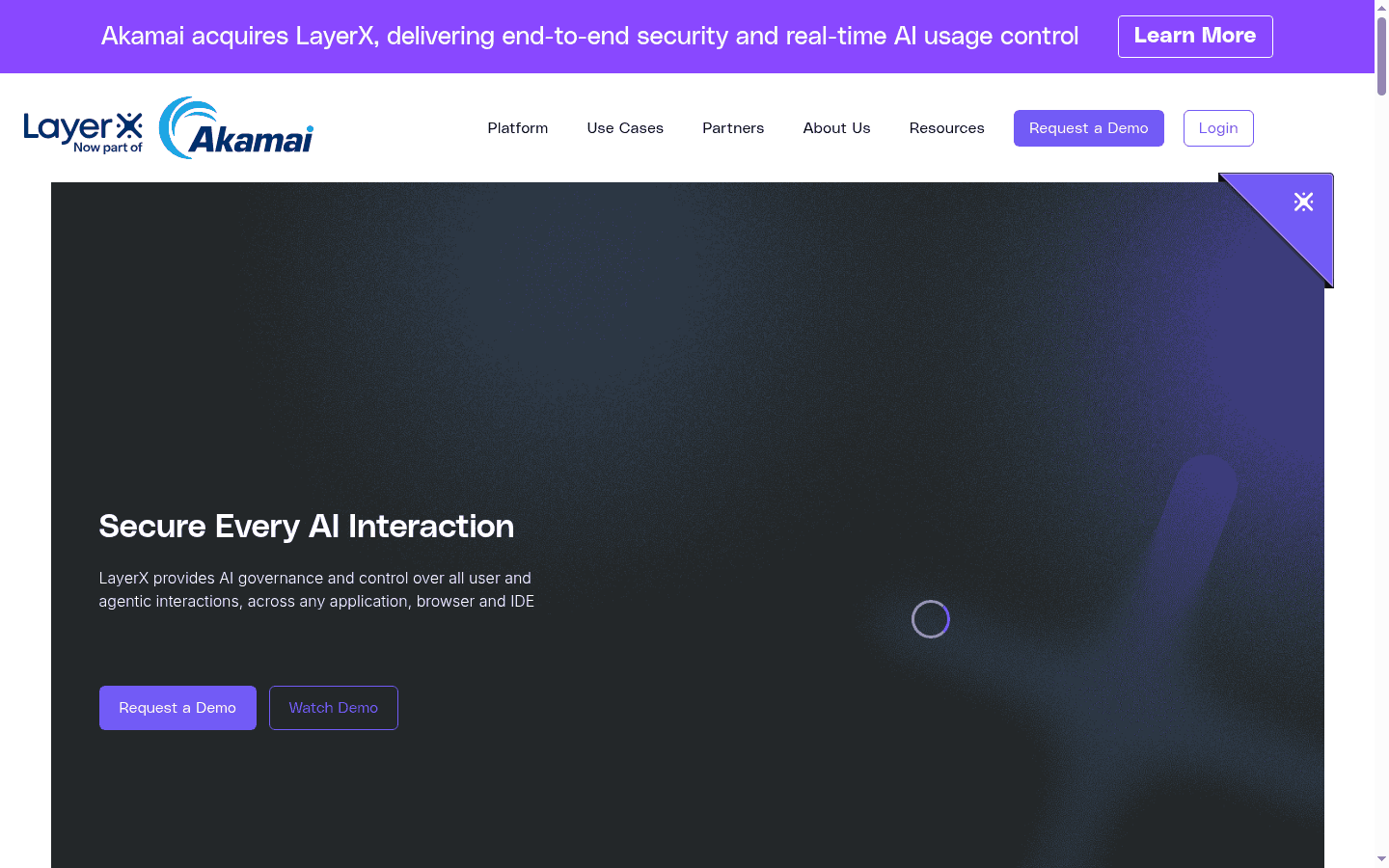 LayerX interaction security product site for AI and browser guardrails