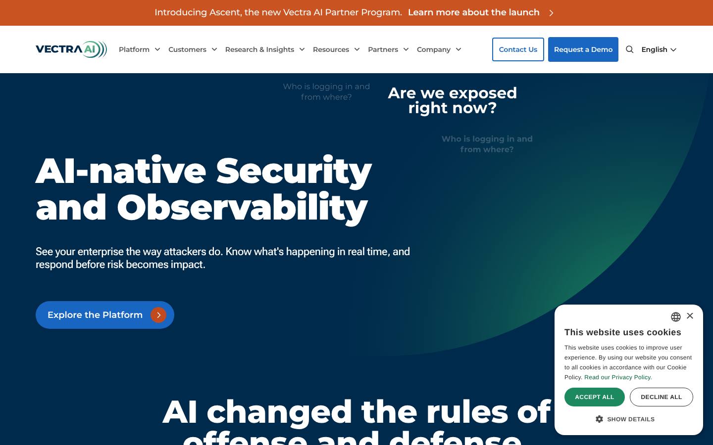 Vectra AI network detection and response platform page