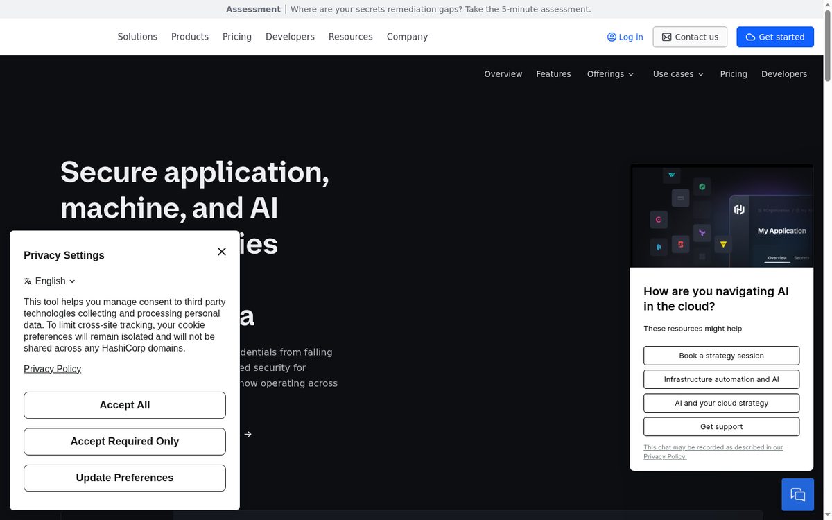 HashiCorp Vault product page for secrets and dynamic credentials
