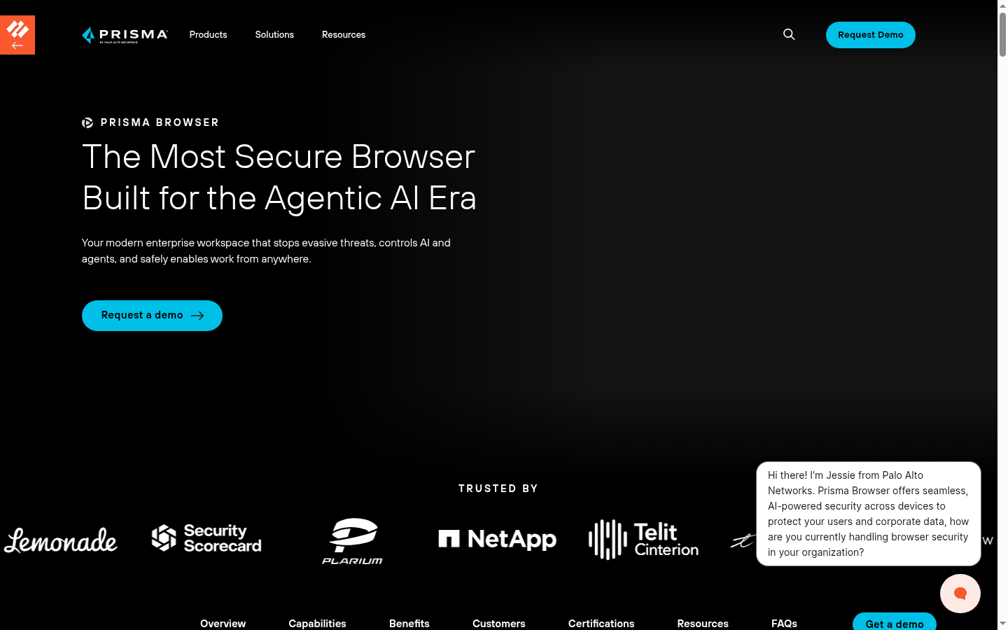 Prisma Access Browser product page on Palo Alto Networks SASE site