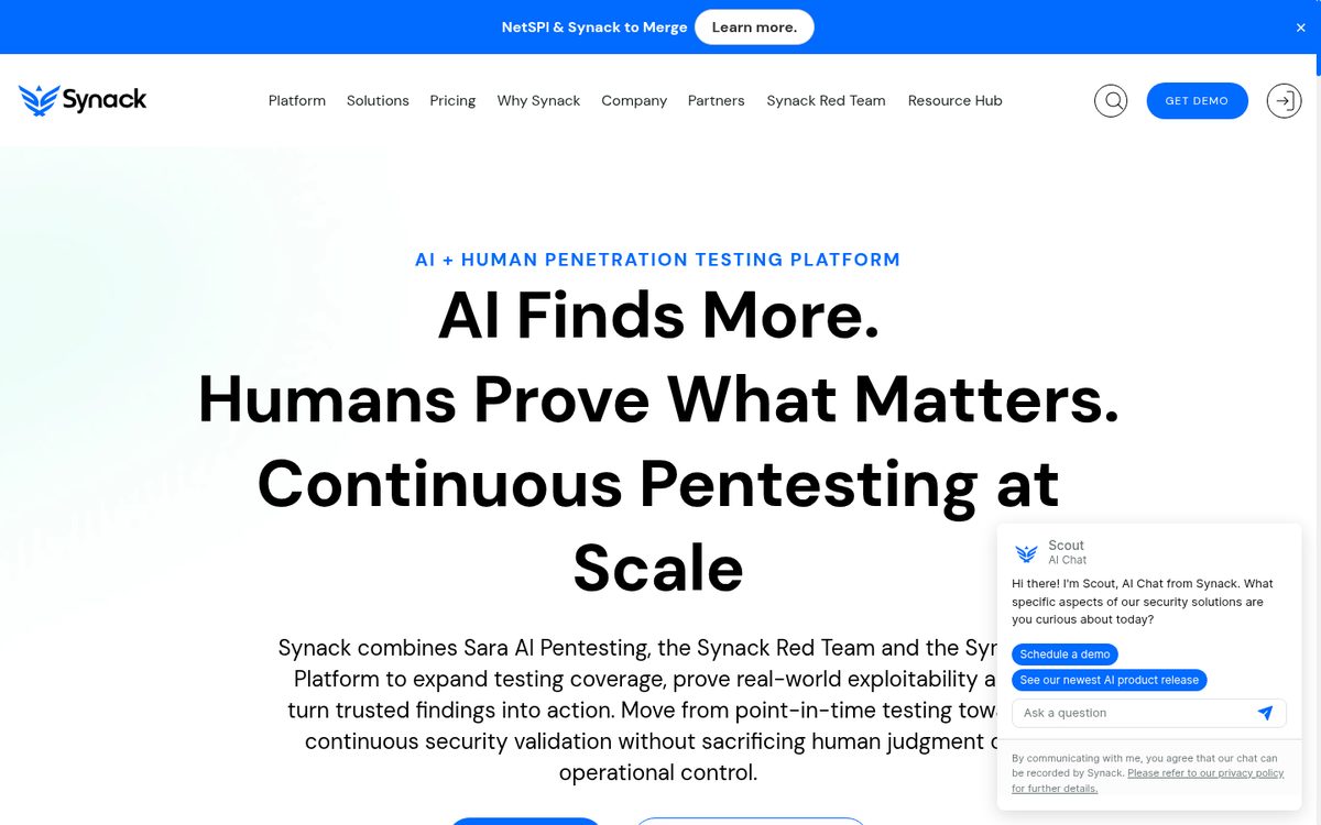 Synack pentest and crowdsourced security platform page