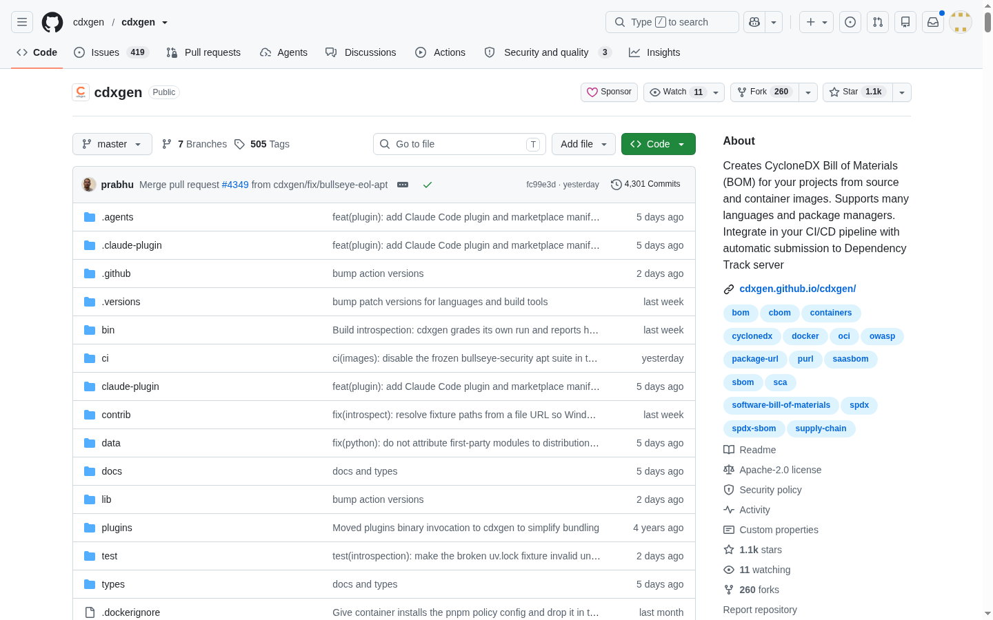 cdxgen CycloneDX generator GitHub repository