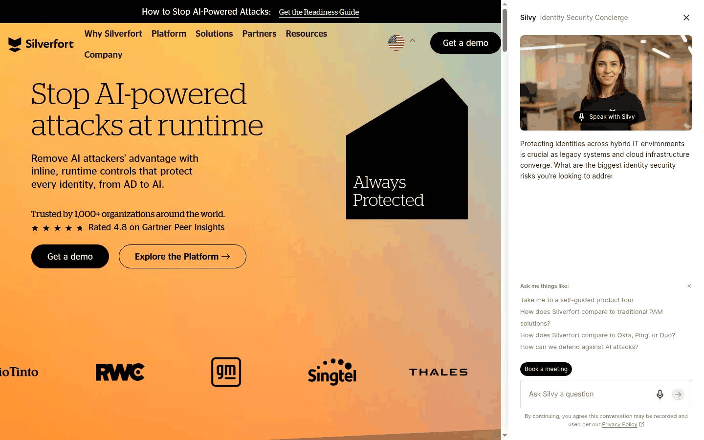 Silverfort runtime identity security platform page