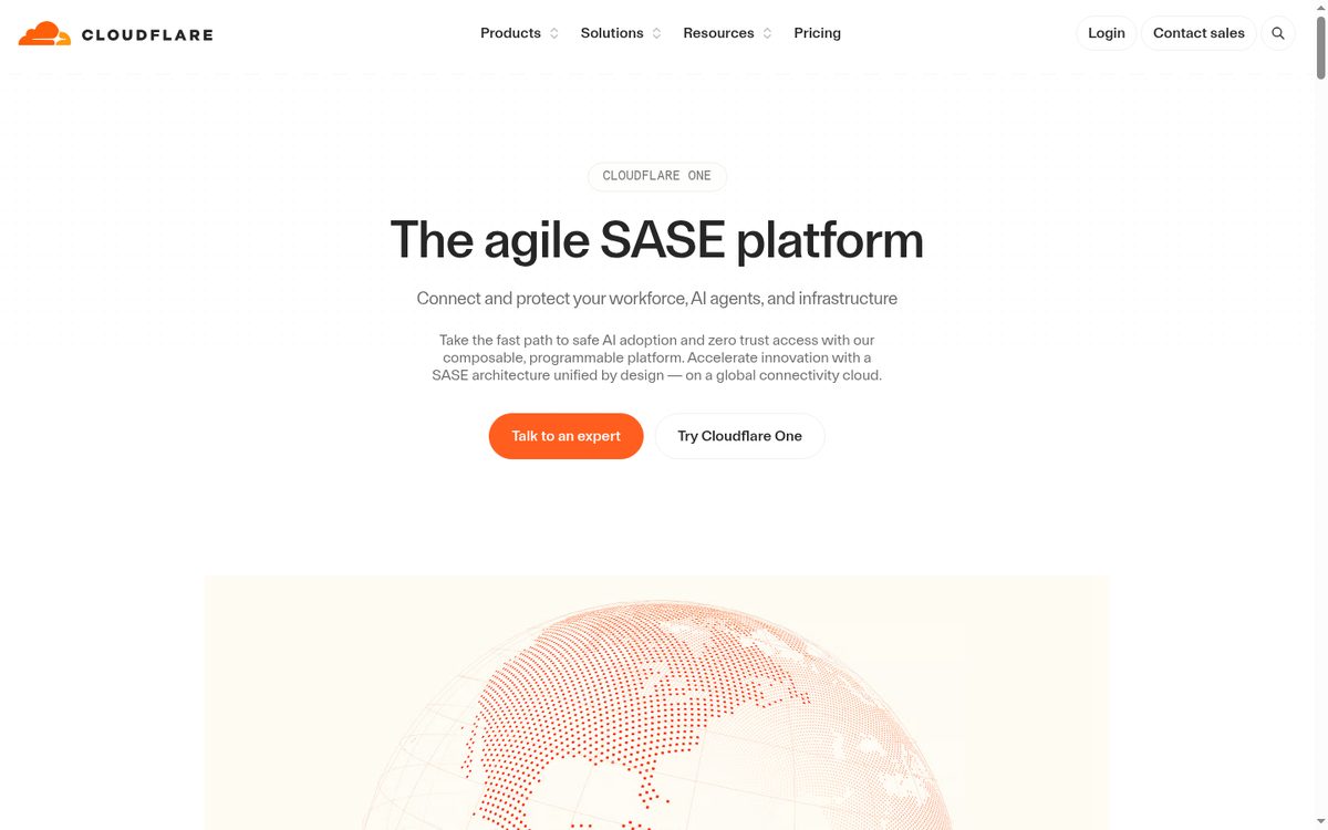 Cloudflare One SASE and Zero Trust product page