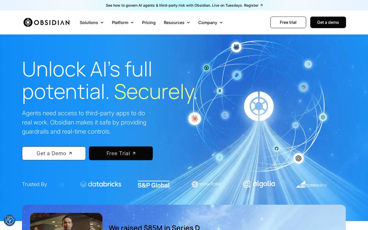 Obsidian Security platform page