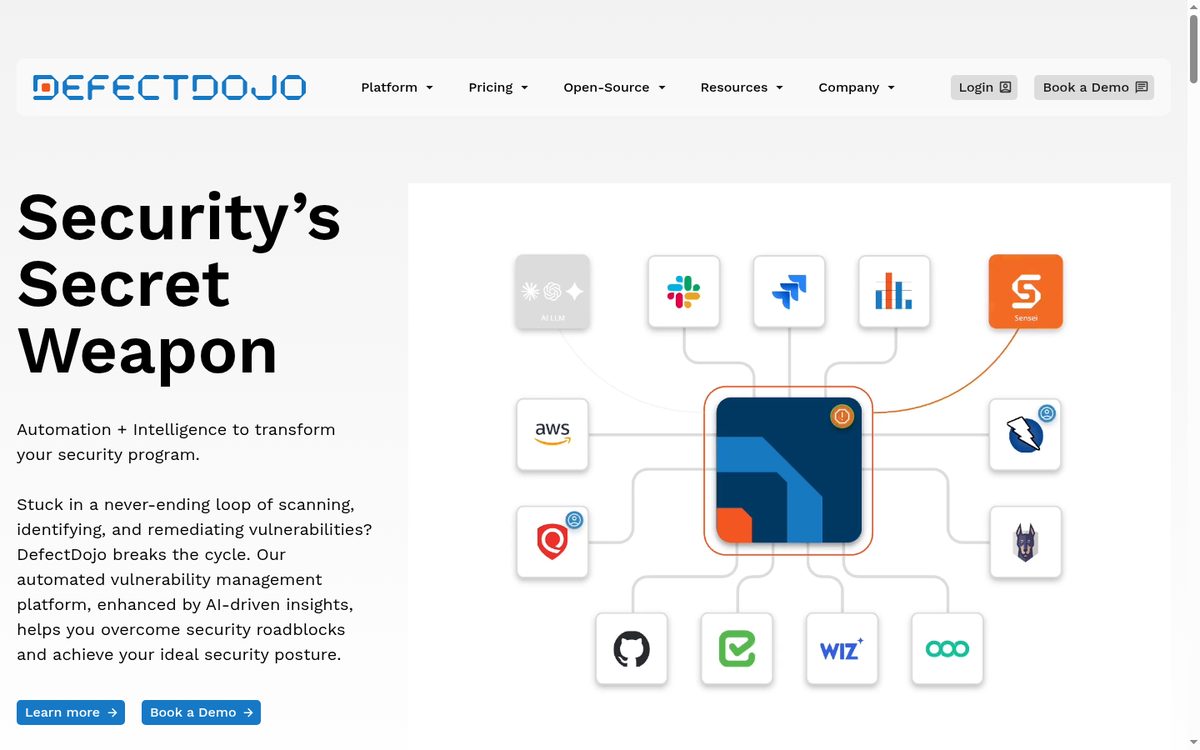DefectDojo open-source vulnerability management platform page