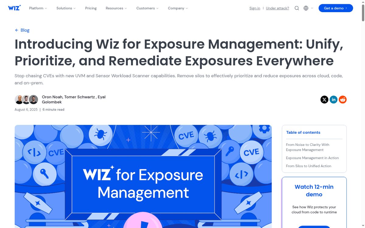 Wiz Exposure Management and UVM announcement page