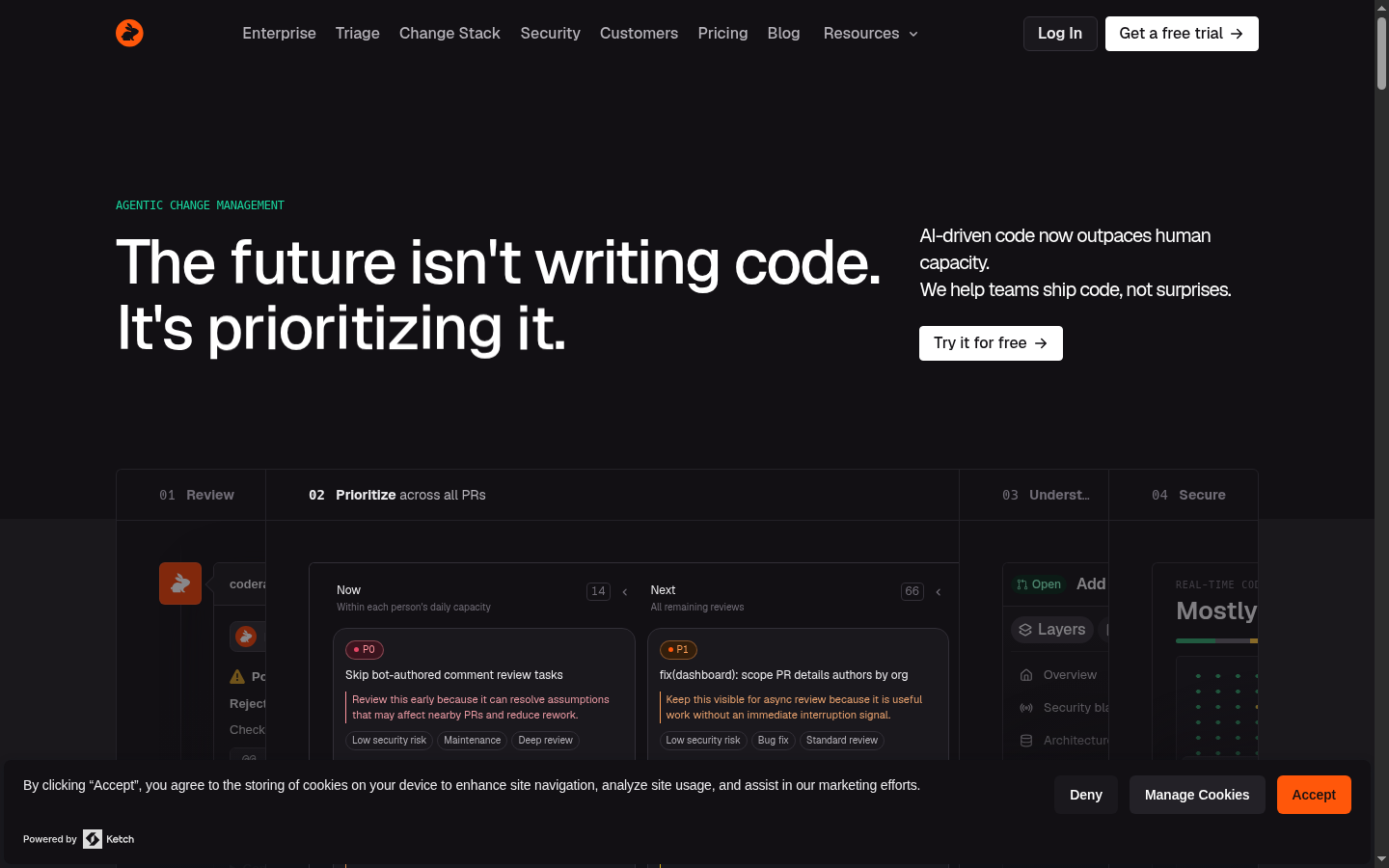 CodeRabbit site lead, The future isn't writing code. It's prioritizing it, above a Prioritize across all PRs panel