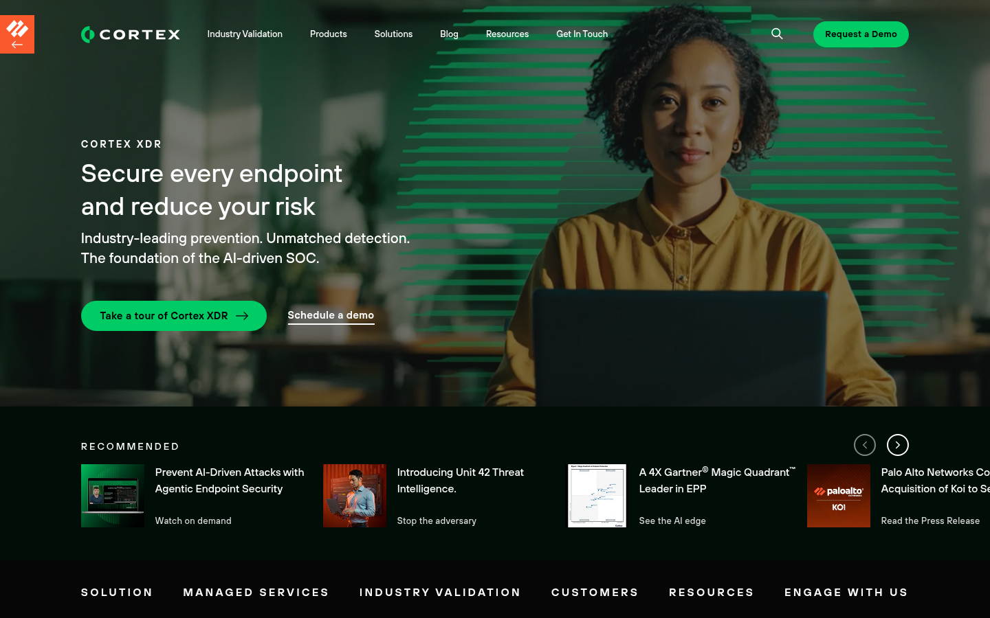 Palo Alto Networks Cortex XDR product page, Secure every endpoint headline
