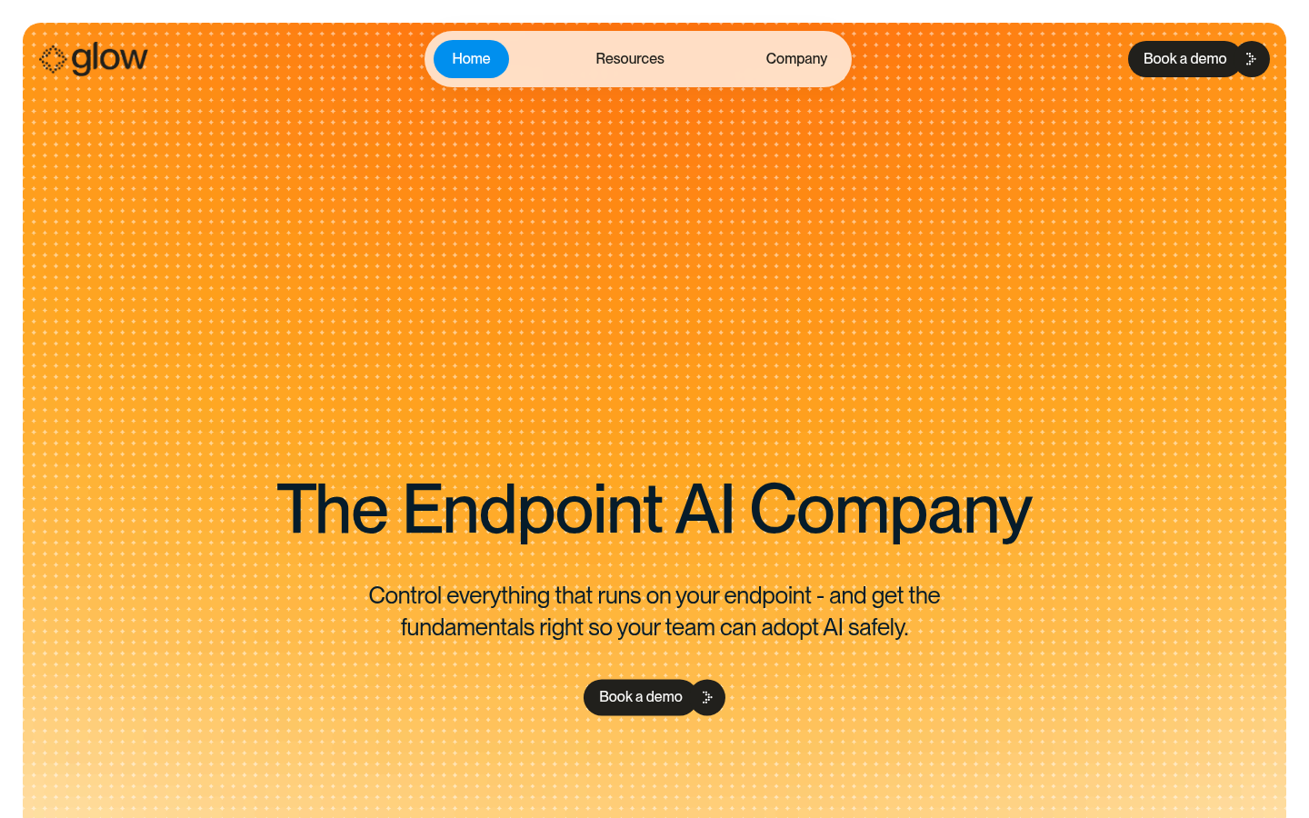 Glow endpoint AI platform page, The Endpoint AI Company headline