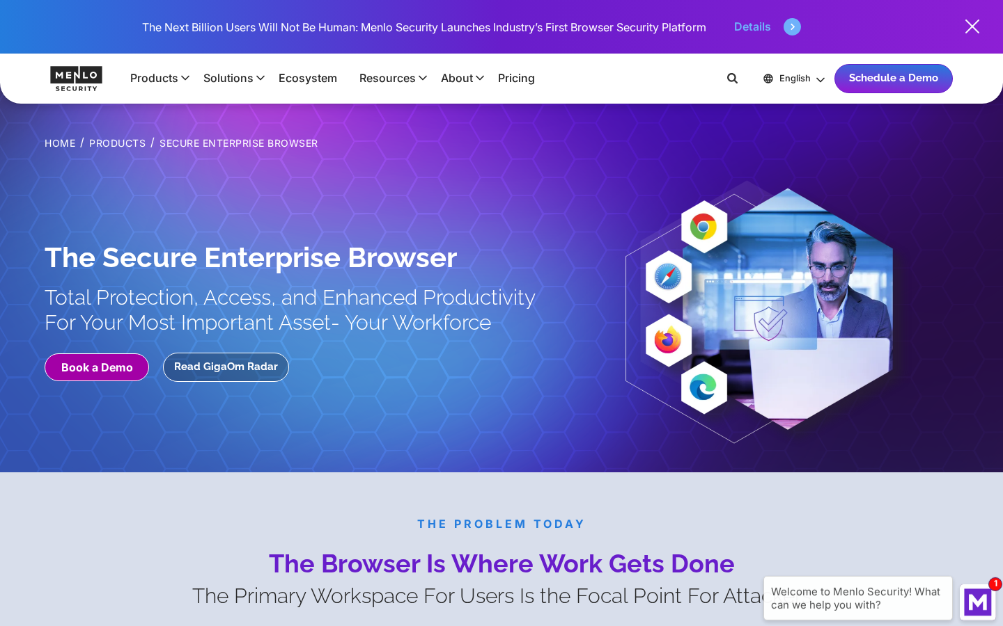 Menlo Secure Enterprise Browser product marketing for cloud isolation and Secure Extension