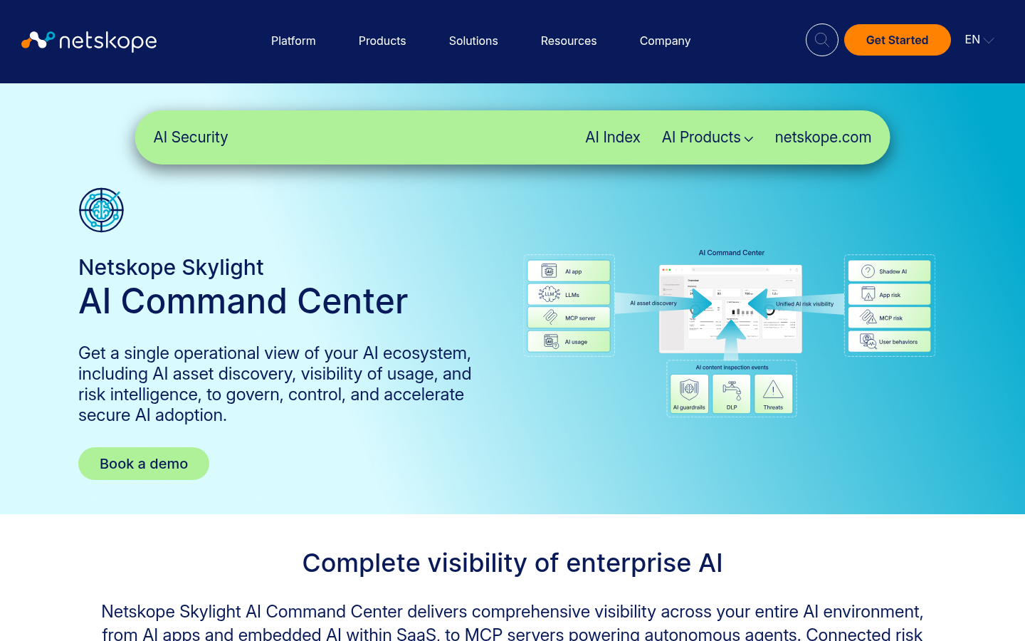 Netskope Skylight AI Command Center product page