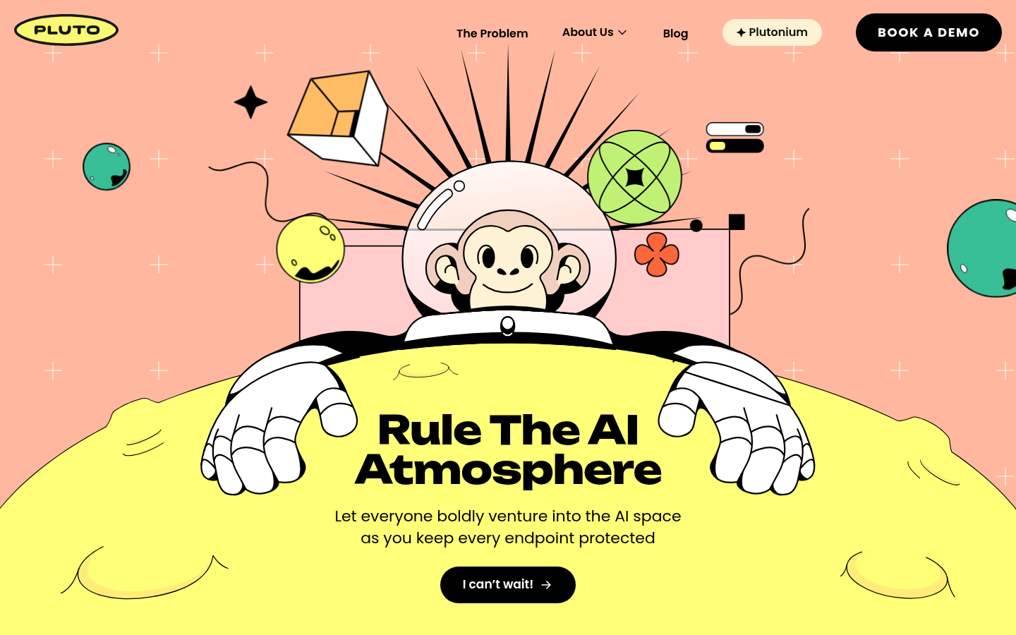 Pluto Security page, Rule The AI Atmosphere headline