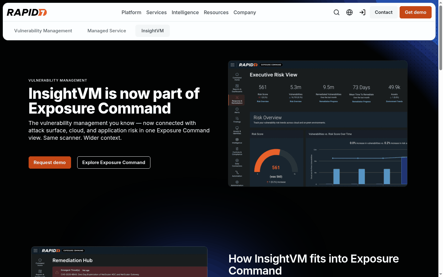 Rapid7 InsightVM vulnerability risk management product page