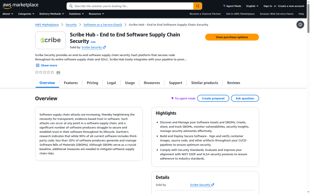 Scribe Hub on AWS Marketplace, sold by Scribe Security
