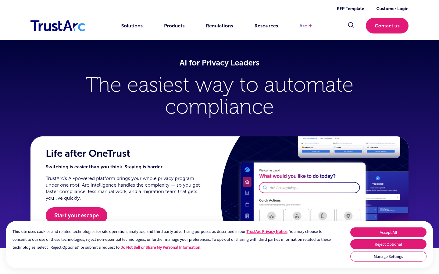 TrustArc site lead with Accept All and Reject Optional