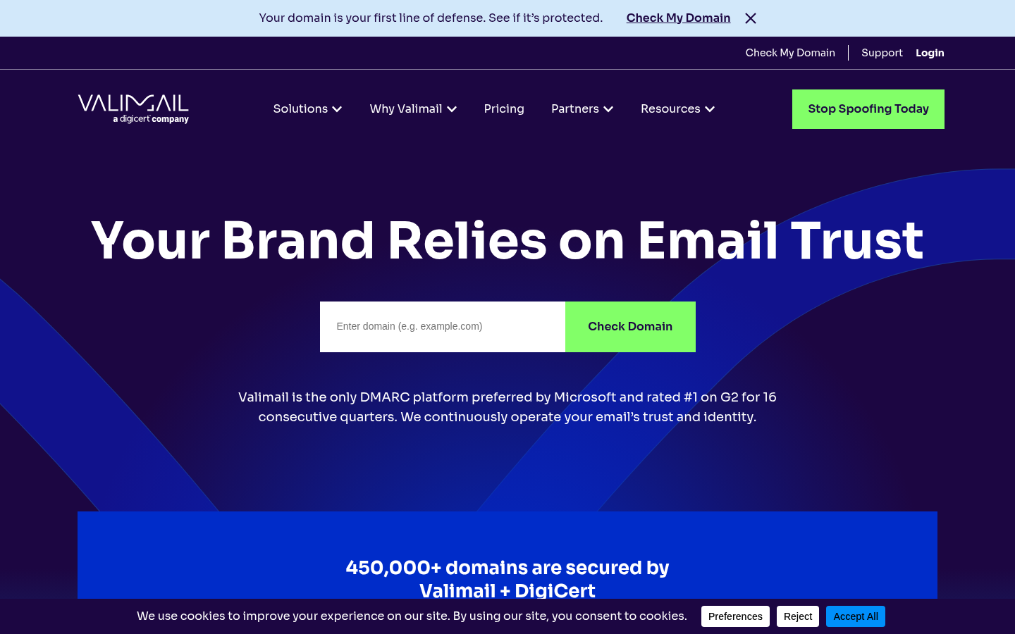 Valimail email authentication product page